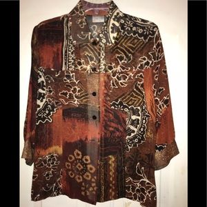 Artsy Chico’s 💯 % Silk blouse top sz 1 M